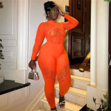 Women's sexy hollow out buttocks tight knit high waisted casual jumpsuit pants