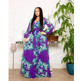 Beach chiffon dress, flower printed large swing dress, women's dress