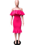 Large Women's Ruffle Edge Sexy Off Shoulder Autumn Dress
