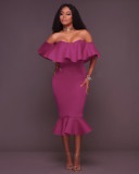 Large Women's Ruffle Edge Sexy Off Shoulder Autumn Dress