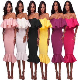 Large Women's Ruffle Edge Sexy Off Shoulder Autumn Dress