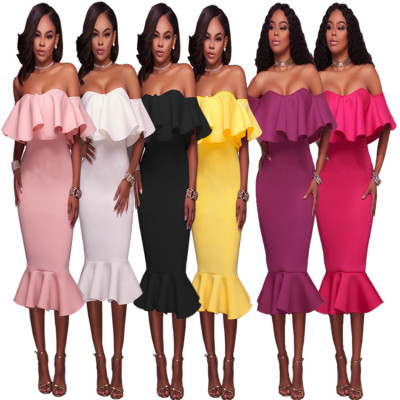 Large Women's Ruffle Edge Sexy Off Shoulder Autumn Dress