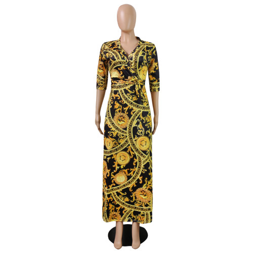 Sexy and fashionable digital printed large swing dress