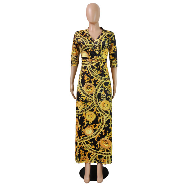 Sexy and fashionable digital printed large swing dress