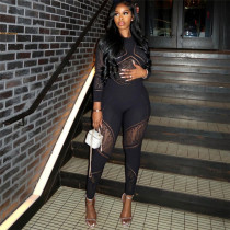 Women's sexy hollow out buttocks tight knit high waisted casual jumpsuit pants