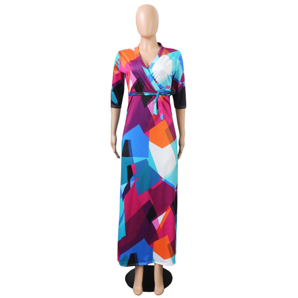 Sexy and fashionable digital printed large swing dress