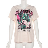 Women's fashion street trendsetter round neck digital printed short sleeved top