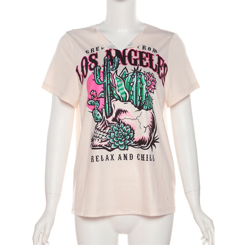 Women's fashion street trendsetter round neck digital printed short sleeved top