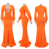 Solid color large V-neck sexy women's slim fitting nightclub dress evening dress