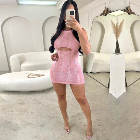 Sexy Hollow out High Waist Wrapped Hip Slim Knitted Tight Dress