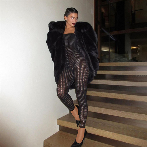 Women's sexy hollow out buttocks tight mesh high waisted casual jumpsuit pants