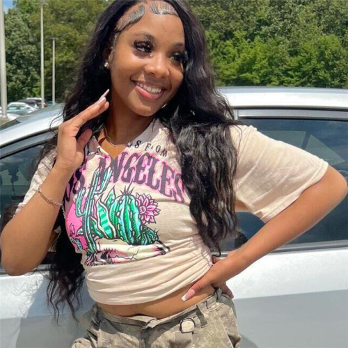 Women's fashion street trendsetter round neck digital printed short sleeved top