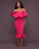Large Women's Ruffle Edge Sexy Off Shoulder Autumn Dress
