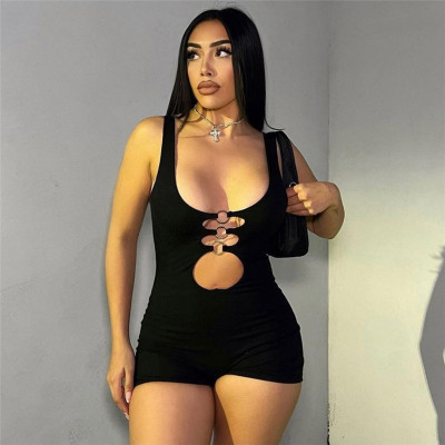 Women's New Sexy Hollow out High Waist Sleeveless Tight Wrapped Hip Sports Jumpsuit