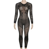 Women's sexy hollow out buttocks tight knit high waisted casual jumpsuit pants