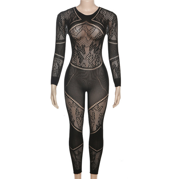 Women's sexy hollow out buttocks tight knit high waisted casual jumpsuit pants