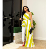 Fashion diagonal shoulder striped shirt dress long dress for women