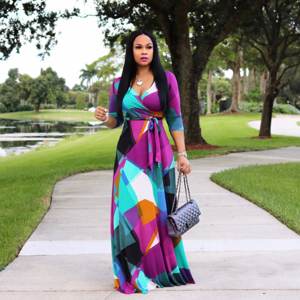 Sexy and fashionable digital printed large swing dress