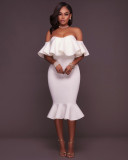 Large Women's Ruffle Edge Sexy Off Shoulder Autumn Dress