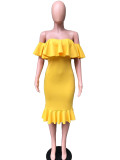 Large Women's Ruffle Edge Sexy Off Shoulder Autumn Dress