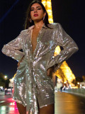 Fashionable women's strapping slim fitting long sleeved sequin high-end casual shirt
