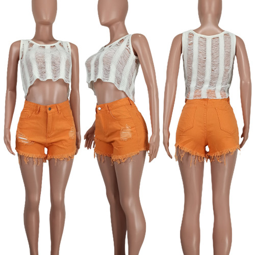 Fashion Casual Ragged Ragged Denim Shorts