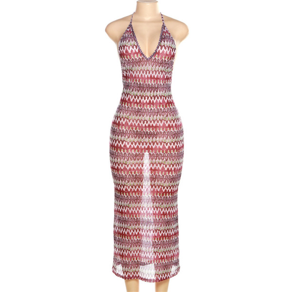 Sexy Mesh Perspective Print Open Back Bohemian Dress