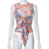 Printed Mesh Sleeveless Tank Top Personalized Strap T-shirt