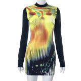 3D Body Print Dress Tight Wrap Hip Skirt