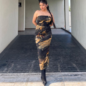 Sexy bra printed dress slim fitting long skirt