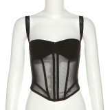 Fashion suspender mesh perspective fishbone slimming sexy vest