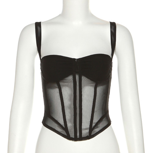 Fashion suspender mesh perspective fishbone slimming sexy vest