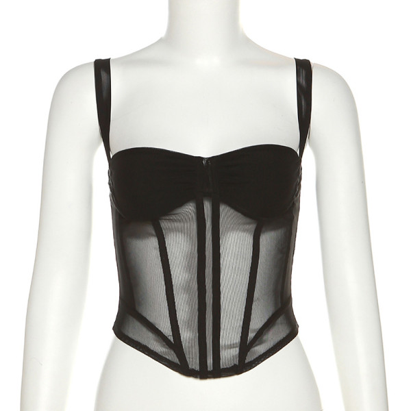 Fashion suspender mesh perspective fishbone slimming sexy vest
