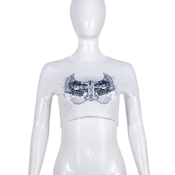 Printed Short Sleeve Open Umbilical Sexy Spicy Girl T-shirt Top
