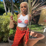 Round neck floral print with exposed navel sexy spicy girl vest