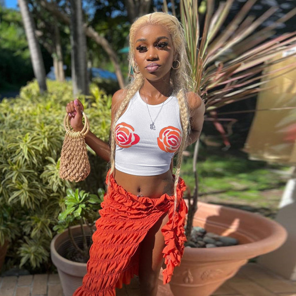 Round neck floral print with exposed navel sexy spicy girl vest