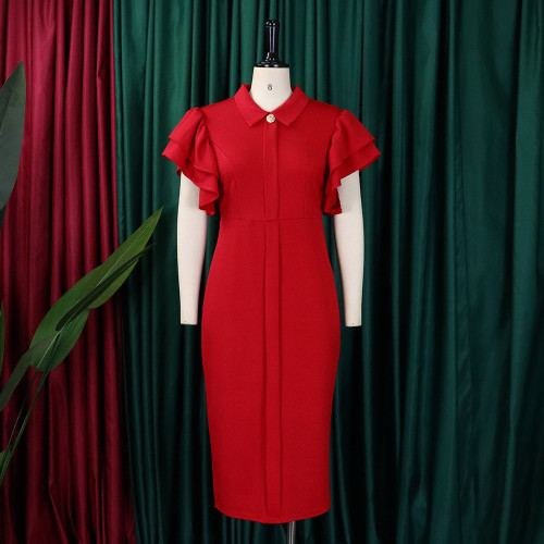 Fashionable and Elegant Tongle Ruffle Edge Wrapped Hip Large Dress