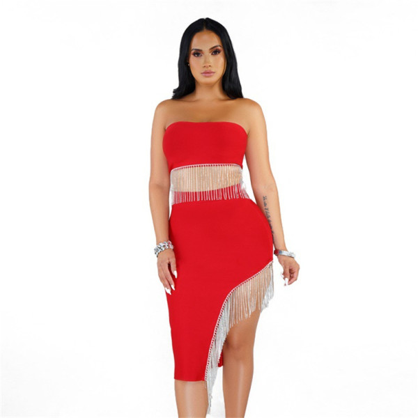 Women's Set New Sexy Nightclub Zipper Bra Irregular Skirt
