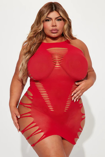 Women's Fun Hollow Out Perspective Mesh Sexy Sleeveless Dress