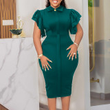 Fashionable and Elegant Tongle Ruffle Edge Wrapped Hip Large Dress