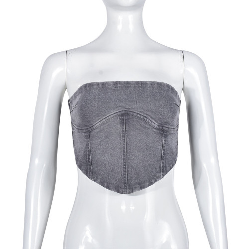 One line collar wrapped chest vest street sexy off shoulder top