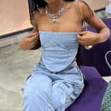 One line collar wrapped chest vest street sexy off shoulder top