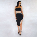 Women's Set New Sexy Nightclub Zipper Bra Irregular Skirt