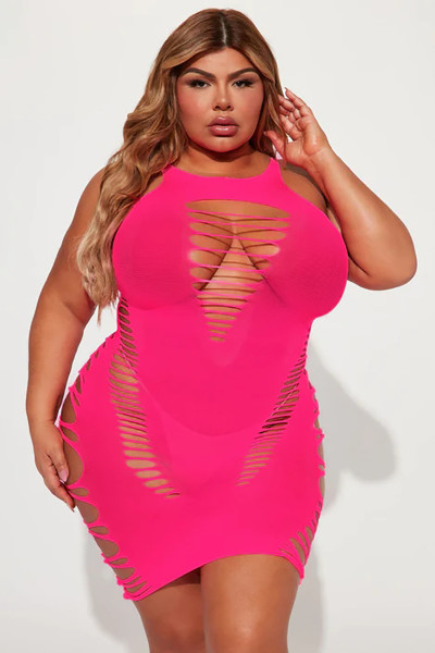 Women's Fun Hollow Out Perspective Mesh Sexy Sleeveless Dress