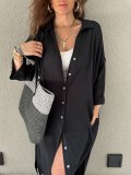 Long shirt style dress, loose single breasted, lazy style, pocket insertion style, long shirt
