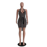 Women's sexy slim fitting hot diamond V-neck sleeveless dress