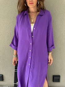 Long shirt style dress, loose single breasted, lazy style, pocket insertion style, long shirt