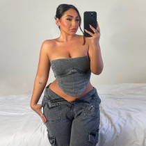 One line collar wrapped chest vest street sexy off shoulder top One line collar wrapped chest vest street sexy off shoulder top