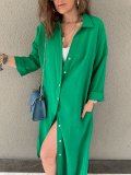 Long shirt style dress, loose single breasted, lazy style, pocket insertion style, long shirt