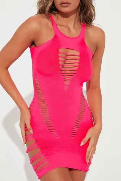 Women's Fun Hollow Out Perspective Mesh Sexy Sleeveless Dress